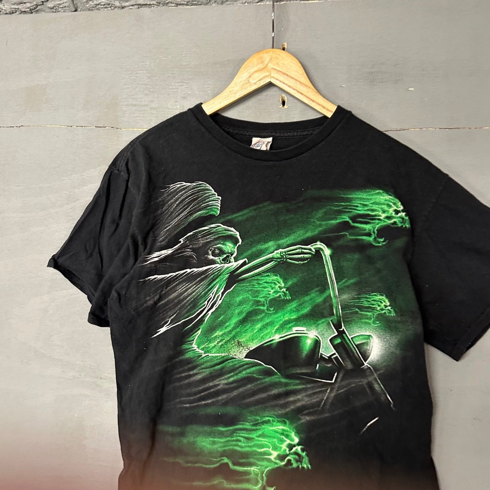 Delta Pro Weight Mens Grim Reaper Biker Graphic T-Shirt‎ Black Green Large L